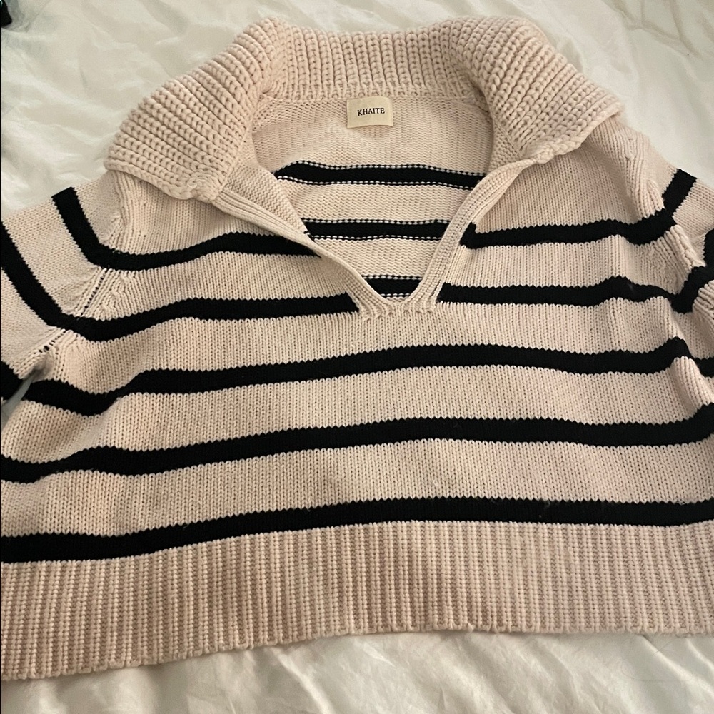 KHAITE The Evi Sweater Custard Black Stripe XS 100% Cashmere - Picture 6 of 8